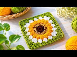 Crochet Tea Coaster Making 🧶 Sunflower Granny Square Tutorial