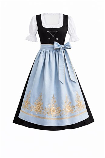 Women’s Bavarian Dirndl Dress – Gold Floral Apron – Traditional Oktoberfest Outfit – Black Bodice German Trachten - Etsy