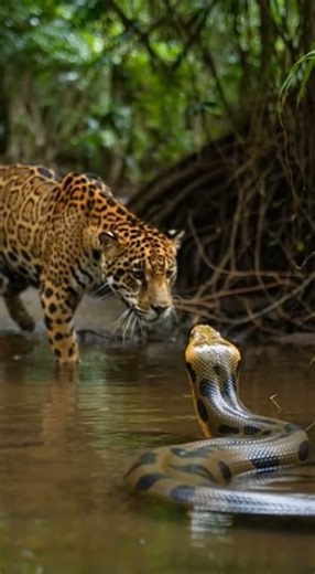 “Jaguar vs anaconda: fuerza, sigilo y supervivencia”. #Jaguar#Anaconda#VidaSalvaje#InstintoSupremo
