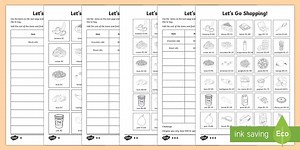 Shopping List Differentiated Worksheets