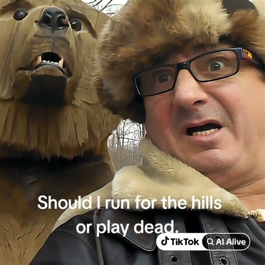 Carve bear wooden statue comes alive.