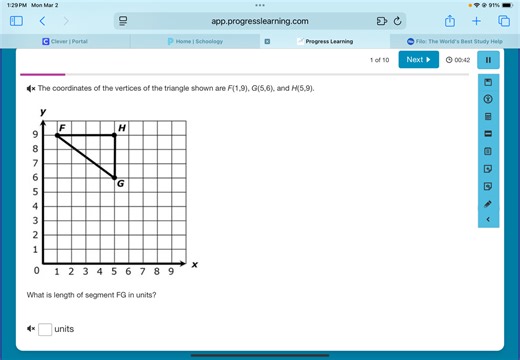 1:29 PM Mon Mar 2 C Clever | Portal Oli app.progresslearning.co... | Filo