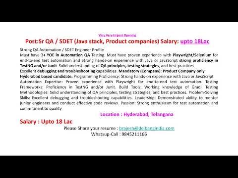 QA SDET Java stack, Product companies
