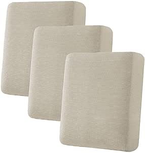H.VERSAILTEX Super Stretch Individual Seat Cushion Covers - Sofa & Couch Cushion Slipcover Sets - Thick Jacquard Textured Twill Fabric (3 Piece, Island Fossi)