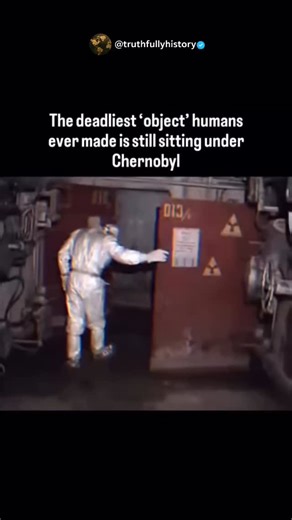 True History📜 on Instagram: "When the Chernobyl Nuclear Power Plant reactor melted down in 1986, something terrifying formed beneath the ruins. Not an animal. Not a machine. But a black, bubbling mass of molten radioactive material later known as Elephant’s Foot. It was never meant to exist—yet it became one of the most dangerous objects ever created by humans. In the months following the disaster, standing near it for just seconds delivered a lethal dose of radiation. Prolonged exposure caused