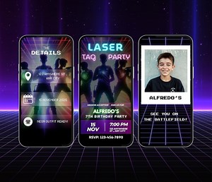 Animated Laser Tag Birthday Invitation | Futuristic Neon Party Evite for Kids | Editable Video Template | Instant Download - Etsy