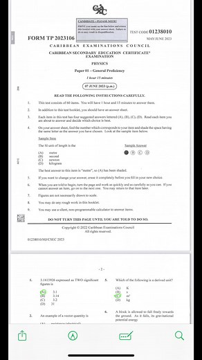 CSEC Physics 2023 Paper 1 Solutions Explained