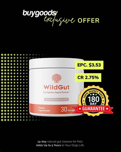 buygoods.com on Instagram: "From the powerhouse vendor behind AquaSculpt and Sight Care... comes a game-changing new Pet Nutra offer you can’t afford to miss. 🐾 WildGut – 14-Day Natural Gut Cleanse for Pets 🐾 Built for massive scale and designed to convert. 📈 CR: 2.75% | 💰 Avg Payout: $130.00 | 🔥 EPC: $3.53 🥚💥 “This Simple Egg Shell Hack Could Add Up to 5 Years to Your Dog’s Life!” Top affiliates are already lining up, but this exclusive is only available to Buygoods affiliates. Get in no