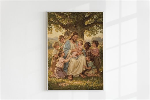 Jesus Blessing Children Print, Let Little Children Come Art, Christian Nursery Decor, Vintage Jesus Painting, Baptism Gift, Digital Download - Etsy UK