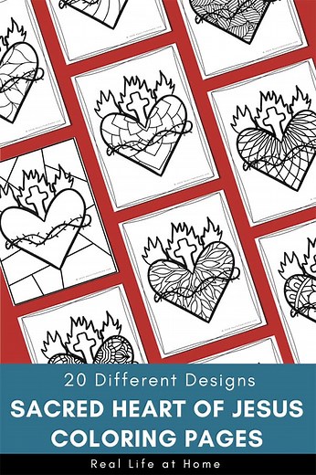 Sacred Heart Coloring Pages Set for Kids and Adults