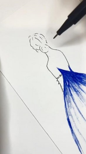 Elegant Blue Dress Drawing | Simple Fashion Sketch