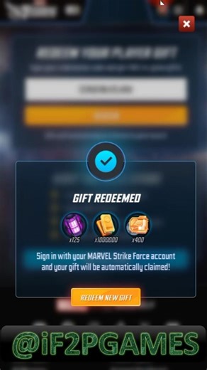 2 New MSF promo gift code 107 - Marvel Strike Force ‪@if2pgames‬