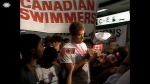 Swimmer Alex Baumann came home to Sudbury on August 10, 1984. After winning two gold medals and earning two world records at the Los Angeles Olympics, the city welcomed him home with a large parade and a whole host of other festivities to mark his achievements. | Credit: CBC Archives. | CBC Sudbury