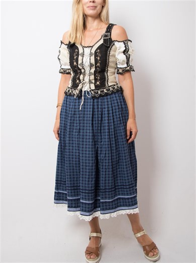 Vintage Folk Skirt Cotton Alpen Trachten Plaid Midi Size XS Gift for Girlfriend - Etsy