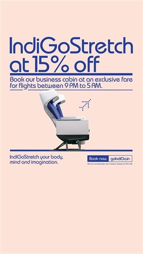 2.9M views · 38 reactions | Enjoy up to 15% off on IndiGoStretch flights between 9PM and 5AM, every Tuesday and Thursday. Only on goIndiGo.in. | IndiGo | Facebook