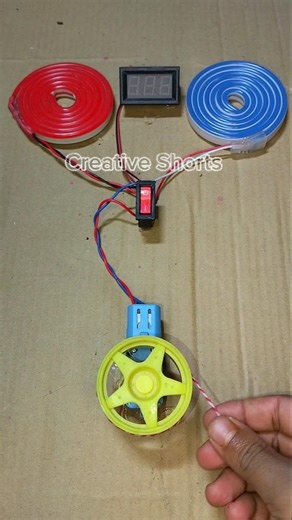 Powering Two Neon Strip Light and A Voltmeter With Metal Gear Motor _ DC Motor #dcmotor #tech #short