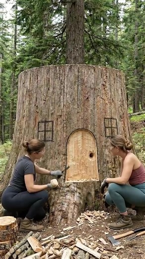 Carving Giant Stump Into a House! (AI) | Crafty Panda