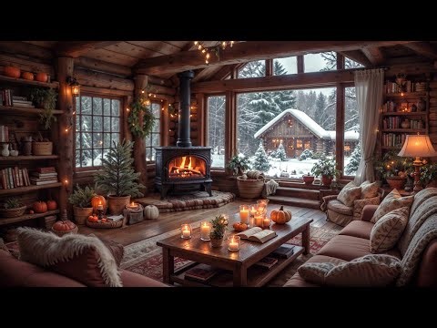 ✨ Cozy Cabin Ambience | Crackling Fireplace Sound & Falling Snow | Relaxing Winter To Sleep & Study