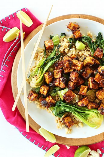 Crispy Peanut Tofu & Cauliflower Rice Stir-Fry