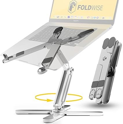 FoldWise X Laptop-Ständer für Schreibtisch – Aluminium, 360° drehbar, klappbar, höhen- & winkelverstellbar – Stabiler & tragbarer Laptop-Riser, MacBook-Ständer & Computerhalter für 11-18 Zoll