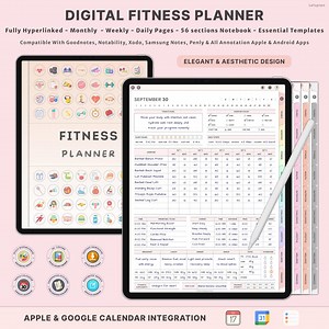 Undated Digital Fitness Planner Journal for Goodnotes Notability | Weight Loss Tracker | Workout and Meal Log | Wellness Exercise Planner - Etsy