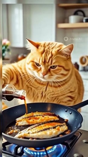 Cat hunting and cooking#Cat cooking food#Funny cat story#cat #catlaughs#catvideos