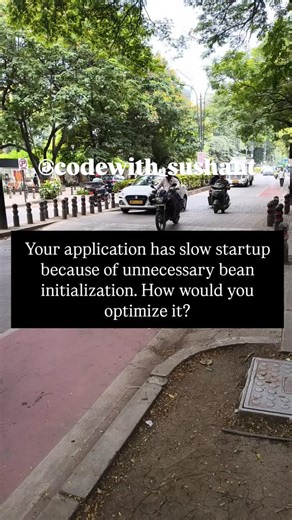 Sushant Kumbhar on Instagram: "When an application has slow startup due to unnecessary bean initialization, I would optimize it in the following ways: 1. Lazy Initialization – Enable spring.main.lazy-initialization=true so that beans are created only when required, instead of eagerly at startup. 2. Profile-based Bean Loading – Use @Profile annotations to load only environment-specific beans, reducing unnecessary bean creation in other environments. 3. Conditional Beans – Apply @Conditional annot