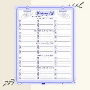 Shopping List Journal Keeping Track Printable List Classic Space Blue Cute Planner Printable PDF A4 A5 Letter Colorful List - Etsy