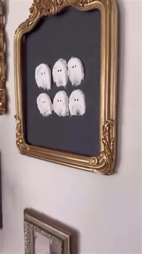 Easy ghost art using modeling paste! Anyone else think it looks like butter cream?!  I wanted to switch up my gallery all and did a quick art project that I fit into some of the frames and done! This is such a fun project to do with your kiddos! . . #craft #ghost #halloween #halloweendecor #falldecor #crafty #kidscrafts #craftideas #gallerywall #art | The Sassy Barn | Facebook