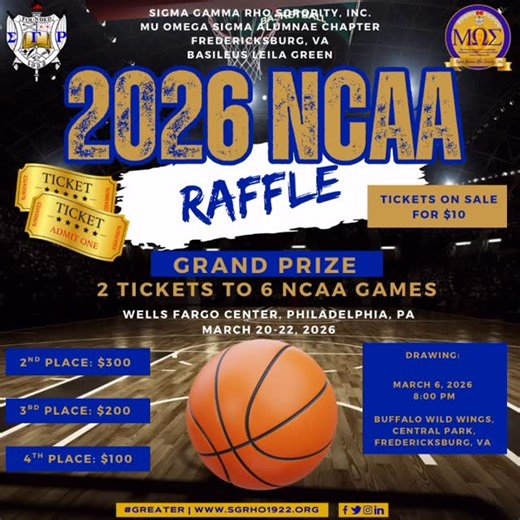 Mu Omega Sigma Alumnae Chapter on Instagram: "In collaboration with the Tau Rho Chapter of Omega Psi Phi Fraternity, Inc, we present to you the Men’s NCAA First and Second Round NCAA March Madness Basketball Ticket Raffle 🏀 Contact us for your chance to win 1 of 4 amazing prizes ‼️ Tickets are only $10‼️ 🌟Grand Prize 🌟 🎟️2 Tickets to the first round games (4 games) 🎟️2 Tickets to the championship games (2 games) 🏨Hotel Accommodations Included 💰2nd Place: $300 💰3rd Place: $200 💰4th Place