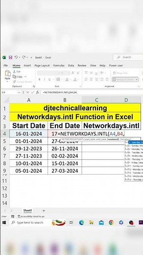 Networkdays.intl Function in Excel #exceltips #exceltech #excelfansonly #exceltricks #networkdays