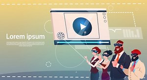 Premium Vector | Business People Group Wear Digital Reality Glasses Watching Video