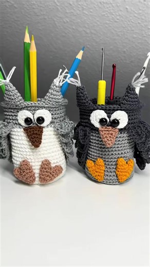 Eulen 🦉 und Stifte 🤌 #häkeln Häkelanleitung: KuemaTutorial.de Häkelanleitung Eulenstifthalter ✅