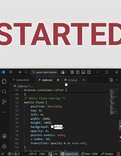 How to create this Press Start by using HTML,CSS and JAVASCRIPT in VS code.
