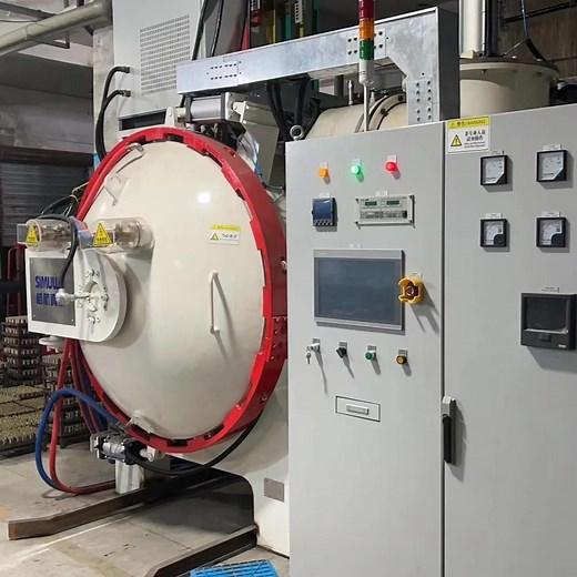 SIMUWU High Temperature Vacuum Brazing Furnace Characteristics •Heating elements are uniformly arranged along the circular heating chamber, ensuring high temperature uniformity. •Equipped with a high-power high-speed vacuum unit, it features short vacuum recovery time. •With zoned temperature control, the workpiece deformation is minimal, enabling high production efficiency. Max. Temperature:1300 ℃ Ultimate Vacuum:6.7*10^-3Pa Temperature Uniformity:±5℃ •Application Copper alloy parts of copper-b