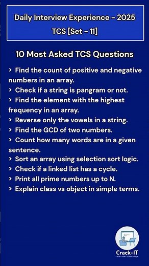 Top TCS Interview Questions 2025 (Freshers + Experienced) - Set 11 #ytshorts #shorts