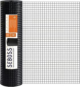 SEBOSS Hardware Cloth 1/2 inch 48 x 100 ft 19-Gauge, Black Vinyl Coated Wire Mesh Roll Chicken Wire Mesh Chicken Wire Fencing Wire Fence Roll Garden Fencing Welded Wire Hardware Mesh
