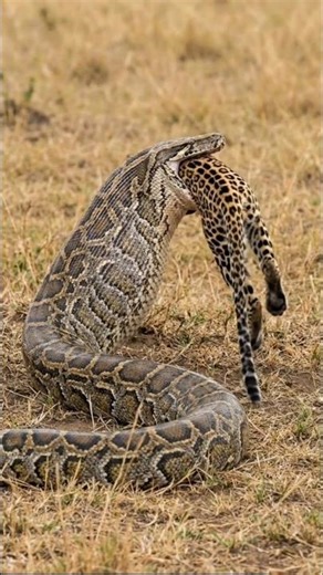 The Big Python Holding A Big Leopard With Mouth #ground #animals #fighting #newshort #trending