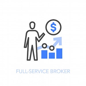 Full-service broker symbol with a person and financial graph with...