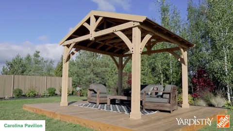Yardistry DIY Meridian 8 ft. x 8 ft. Cedar Wood Outdoor Gazebo Kit with Hardtop Metal Roof - Permanent Covered Patio Shade YM11827COM