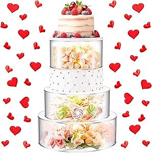Sintuff 3 Pcs Acrylic Cake Stand with LED Lights 7‘’, 9‘’, 11‘’ Clear Fillable Cake Riser Round 3 Tier Case Box for Wedding Birthday Holiday Party Food Display, 3 Sizes