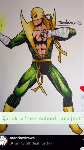 Walden Wong Art on Instagram: "So i drew Iron Fist a while back. Here’s my video where you can watch me create it from scratch. https://youtu.be/5gzIG1CeLK0 Today, someone tagged me social media. I thought, who’s tagging me now? I take a look and i see someone homage my Iron Fist Drawing https://www.tiktok.com/t/ZP8YcQywt/ This, to me, is the highest form of a compliment. Follow this kid, he’s going places. @maddaxdraws"