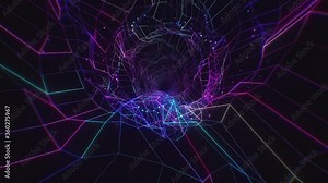 Neon glowing retro 80s tunnel seamless loop. Colorful audio reacting particles. Audio beat react sound equalizer. Pulsing flickering background. 120 bpm audio reactive. For event, concert, stage, VJ s Stock Video