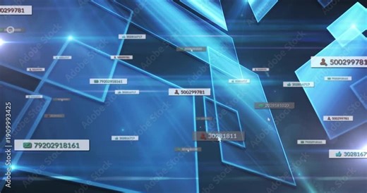 Data stream spawning ID tags, cursor hovering selecting labels, rings expanding to mark IDs