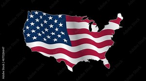American flag flying inside a map of America. It has a transparent background and can be placed on any background.