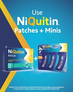 Use together for an Unbeatable Way of Quitting.* NiQuitin Clear 21mg Patches and NiQuitin Minis Mint 4mg Lozenges are stop smoking aids. Contains nicotine. Requires willpower. Always read the label. UK/2020-0595 | NiQuitin UK