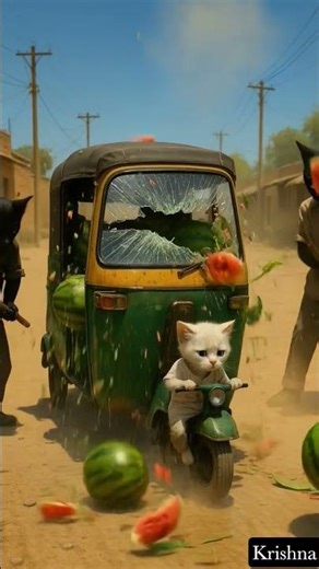 "Epic Cat Rickshaw Fight 🍉 | Funny AI Animation"