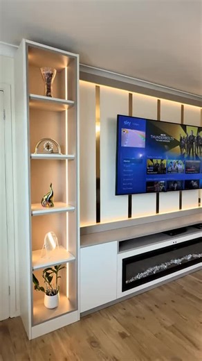 تصميم وتنفيذ مكتبة تلفزيون جميلة 😍👍 #ديكوريشن #ديكورات_خشبيه #ديكوريشن_مودرن | ديكورات خالد