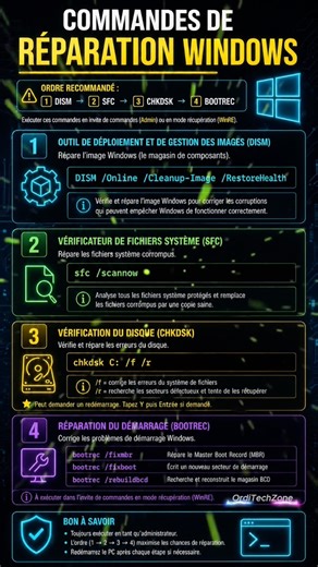 Les commandes Windows essentielles pour réparer un PC en panne ou instable.