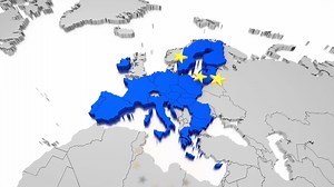 3D European Union Map and Flag, Falling Stars